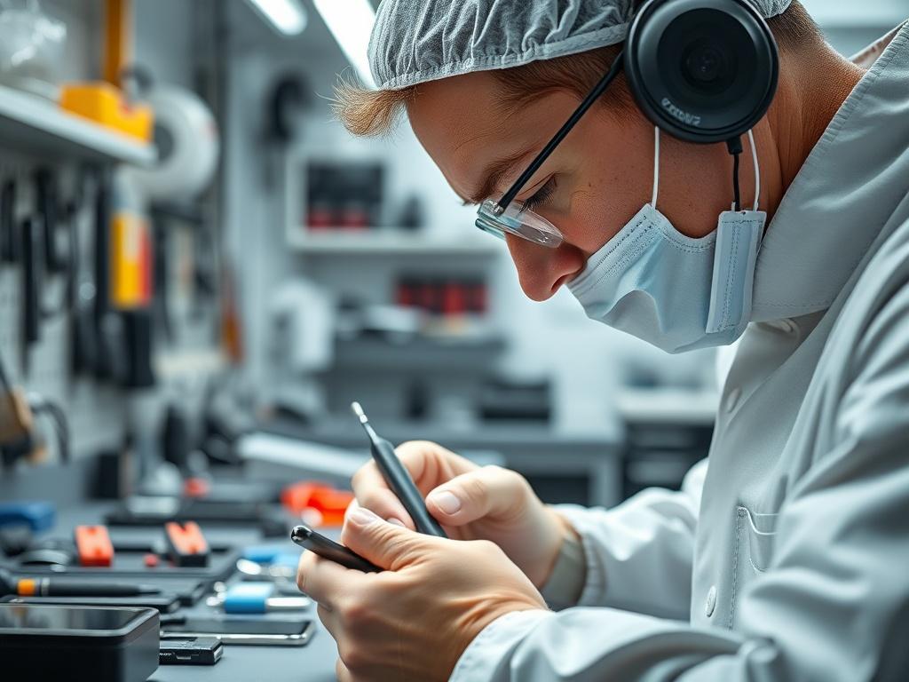 A hyper realistic close up shot of a skilled technician